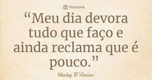 “Meu dia devora tudo que faço e ainda reclama que é pouco.”... Frase de Wesley D'Amico.