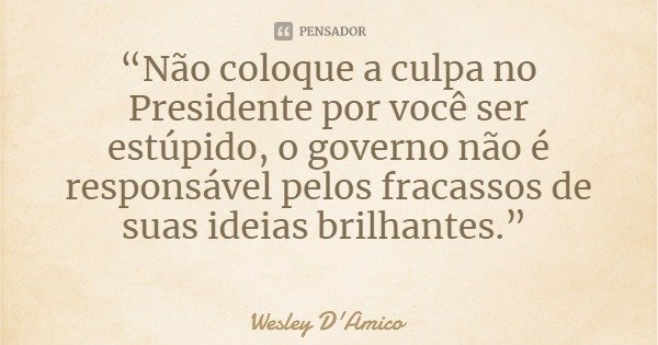 “Não coloque a culpa no Presidente por você ser estúpido, o governo não é responsável pelos fracassos de suas ideias brilhantes.”... Frase de Wesley D'Amico.