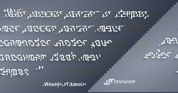 “Não posso parar o tempo, mas posso parar meus pensamentos antes que eles consumam todo meu tempo.”... Frase de Wesley D'Amico.