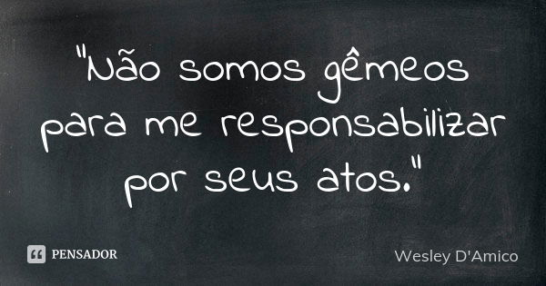 “Não somos gêmeos para me responsabilizar por seus atos.”... Frase de Wesley D'Amico.