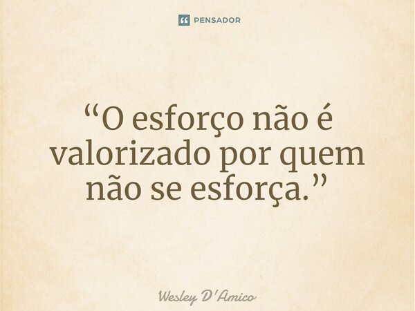 ⁠“O esforço não é valorizado por quem não se esforça.”... Frase de Wesley D'Amico.