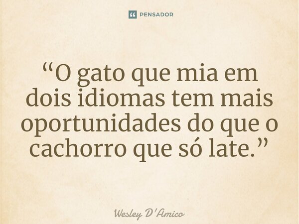 ⁠“O gato que mia em dois idiomas tem mais oportunidades do que o cachorro que só late.”... Frase de Wesley D'Amico.