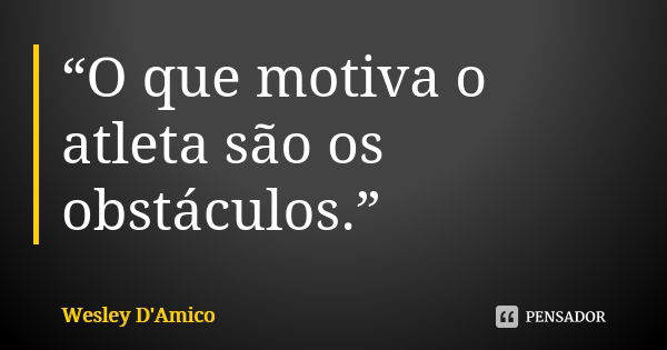 “O que motiva o atleta são os obstáculos.”... Frase de Wesley D'Amico.