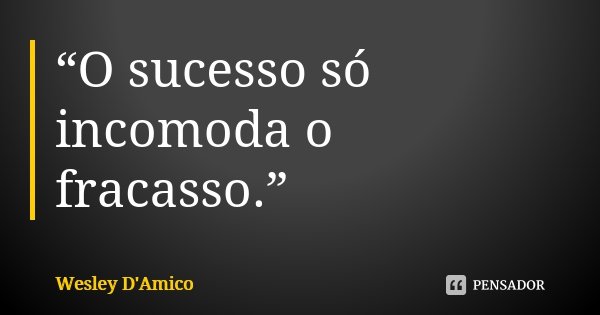“O sucesso só incomoda o fracasso.”... Frase de Wesley D'Amico.
