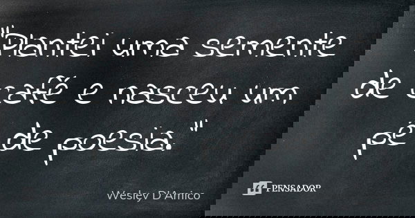“Plantei uma semente de café e nasceu um pé de poesia.”... Frase de Wesley D'Amico.