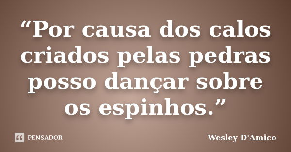 “Por causa dos calos criados pelas pedras posso dançar sobre os espinhos.”... Frase de Wesley D'Amico.