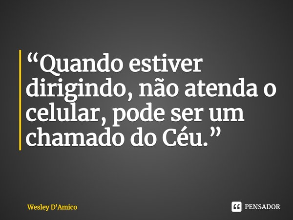 ⁠“Quando estiver dirigindo, não atenda o celular, pode ser um chamado do Céu.”... Frase de Wesley D'Amico.