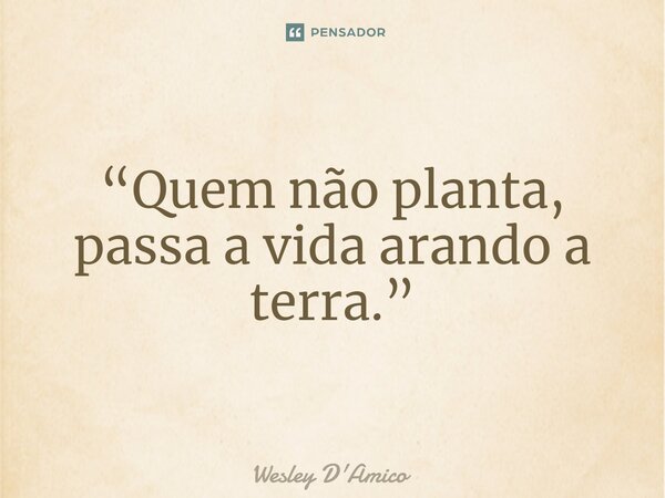 ⁠“Quem não planta, passa a vida arando a terra.”... Frase de Wesley D'Amico.