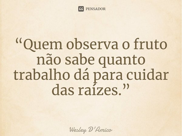 ⁠“Quem observa o fruto não sabe quanto trabalho dá para cuidar das raízes.”... Frase de Wesley D'Amico.