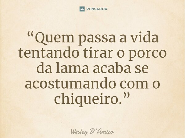 ⁠“Quem passa a vida tentando tirar o porco da lama acaba se acostumando com o chiqueiro.”... Frase de Wesley D'Amico.
