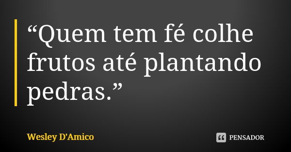 “Quem tem fé colhe frutos até plantando pedras.”... Frase de Wesley D'Amico.