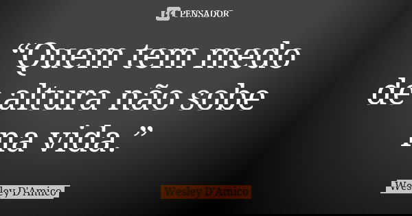 “Quem tem medo de altura não sobe na vida.”... Frase de Wesley D'Amico.