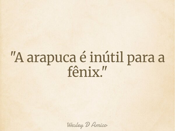 "A arapuca é inútil para a fênix."... Frase de Wesley D Amico.