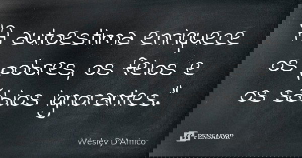 "A autoestima enriquece os pobres, os feios e os sábios ignorantes."... Frase de Wesley D'Amico.