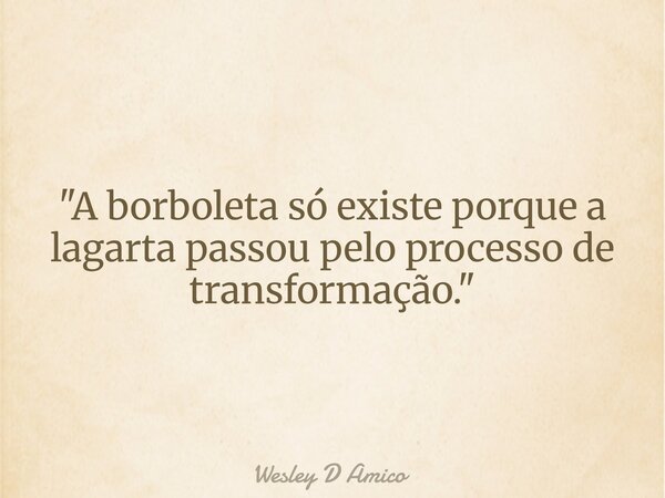"A borboleta só existe porque a lagarta passou pelo processo de transformação."... Frase de Wesley D Amico.