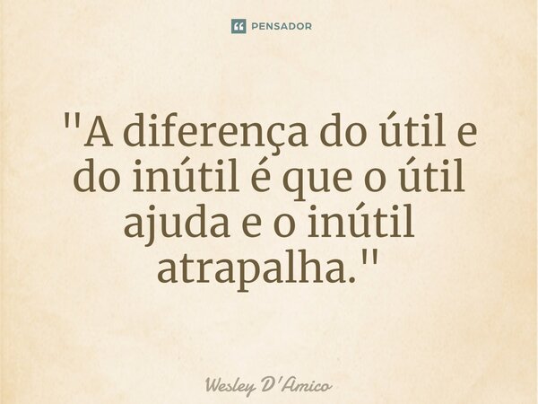 "⁠A diferença do útil e do inútil é que o útil ajuda e o inútil atrapalha."... Frase de Wesley D'Amico.