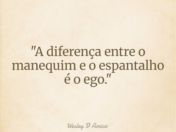 "A diferença entre o manequim e o espantalho é o ego."... Frase de Wesley D Amico.