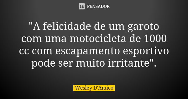 "A felicidade de um garoto com uma motocicleta de 1000 cc com escapamento esportivo pode ser muito irritante".... Frase de Wesley D'Amico.