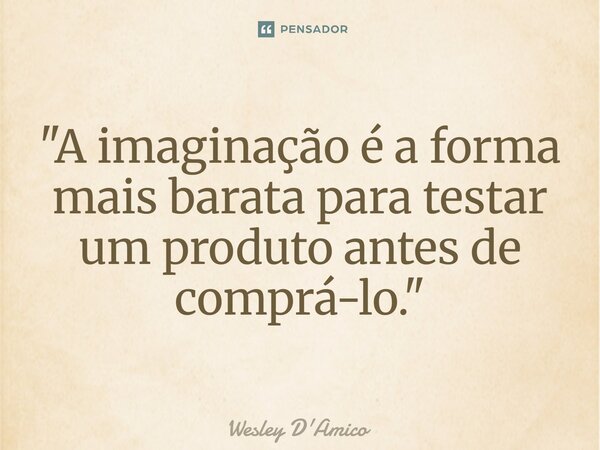 ⁠"A imaginação é a forma mais barata para testar um produto antes de comprá-lo."... Frase de Wesley D'Amico.