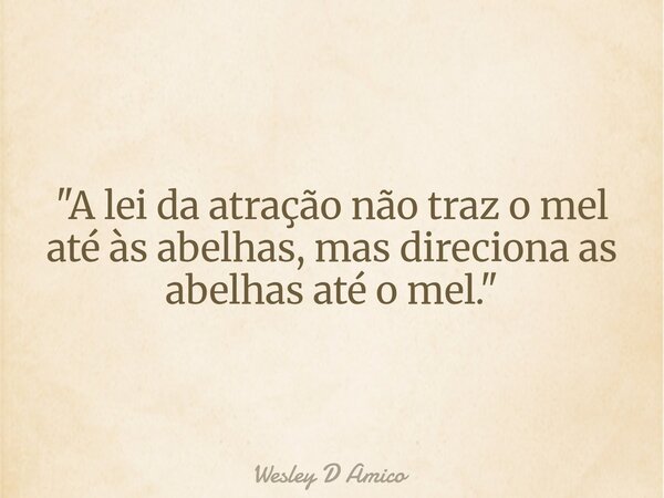 "A lei da atração não traz o mel até às abelhas, mas direciona as abelhas até o mel."... Frase de Wesley D Amico.