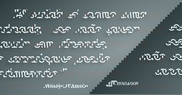 "A vida é como uma estrada, se não quer seguir em frente, não se arrisque pelo acostamento"... Frase de Wesley D'Amico.