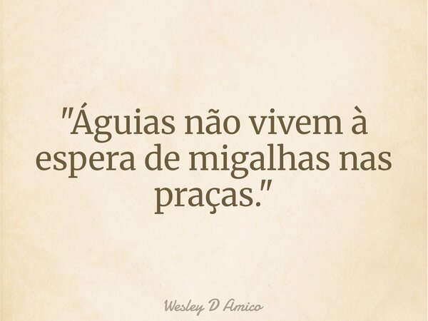 "Águias não vivem à espera de migalhas nas praças."... Frase de Wesley D Amico.