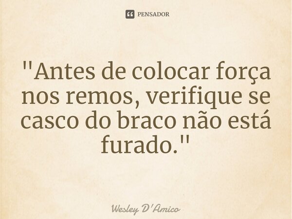 ⁠"Antes de colocar força nos remos, verifique se casco do braco não está furado."... Frase de Wesley D'Amico.
