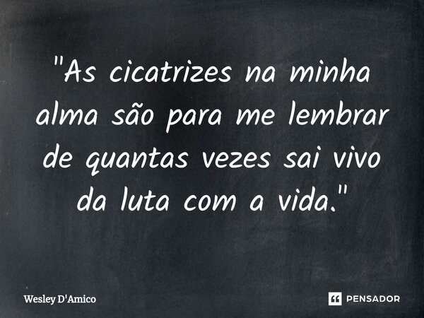 "As cicatrizes na minha alma são para me lembrar de quantas vezes sai vivo da luta com a vida."... Frase de Wesley D'Amico.