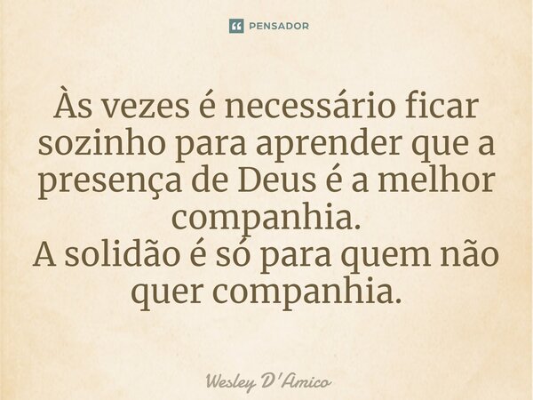 ⁠Às vezes é necessário ficar sozinho para aprender que a presença de Deus é a melhor companhia. A solidão é só para quem não quer companhia.... Frase de Wesley D'Amico.