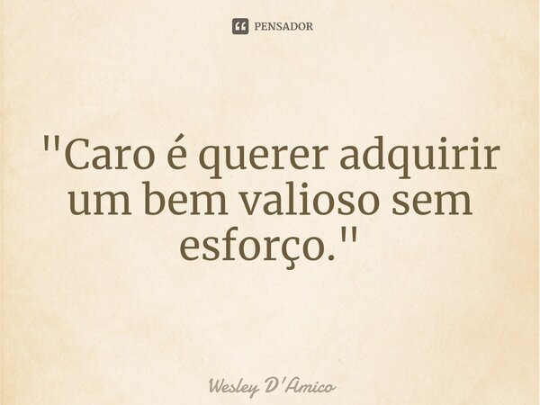 ⁠"Caro é querer adquirir um bem valioso sem esforço."... Frase de Wesley D'Amico.