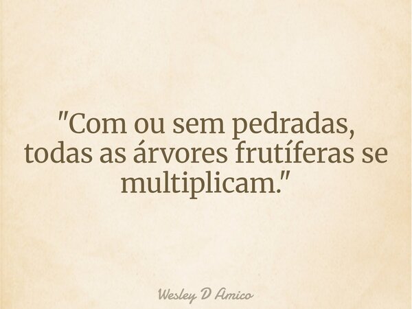 "Com ou sem pedradas, todas as árvores frutíferas se multiplicam."... Frase de Wesley D Amico.