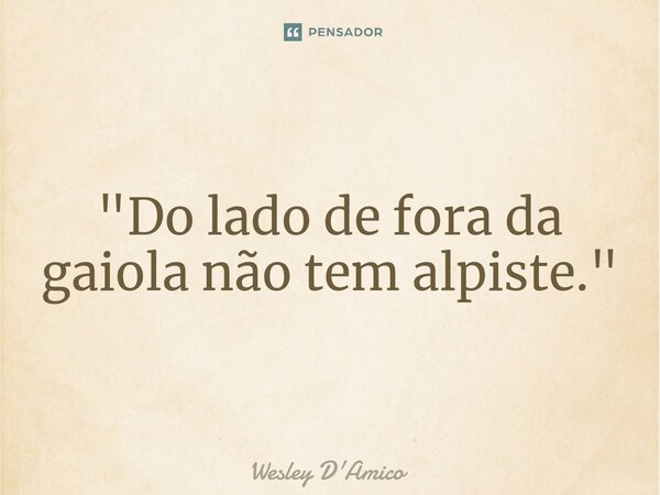 ⁠"Do lado de fora da gaiola não tem alpiste."... Frase de Wesley D'Amico.