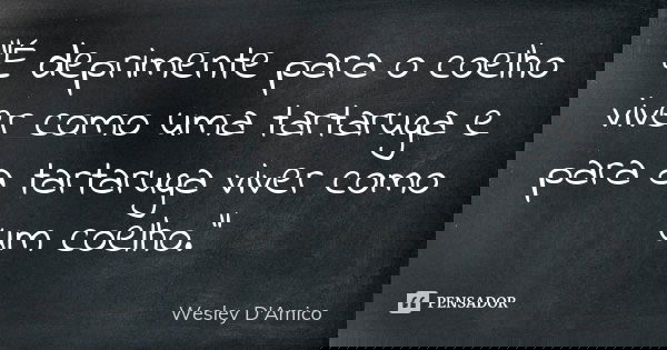 "É deprimente para o coelho viver como uma tartaruga e para a tartaruga viver como um coelho."... Frase de Wesley D'Amico.