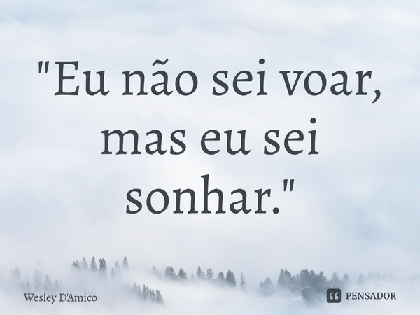 ⁠"Eu não sei voar, mas eu sei sonhar."... Frase de Wesley D'Amico.