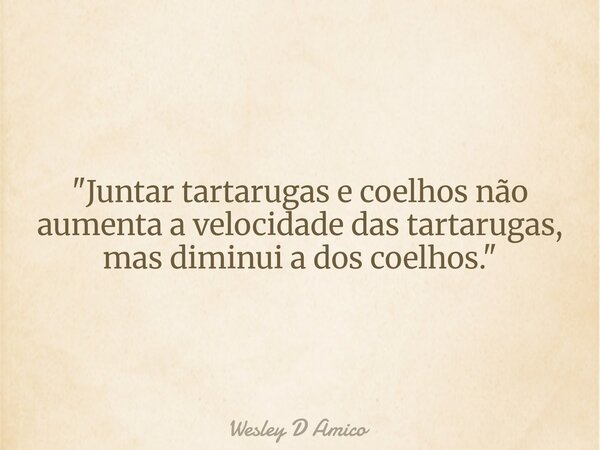 "Juntar tartarugas e coelhos não aumenta a velocidade das tartarugas, mas diminui a dos coelhos."... Frase de Wesley D Amico.
