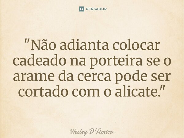 ⁠⁠"Não adianta colocar cadeado na porteira se o arame da cerca pode ser cortado com o alicate."... Frase de Wesley D'Amico.