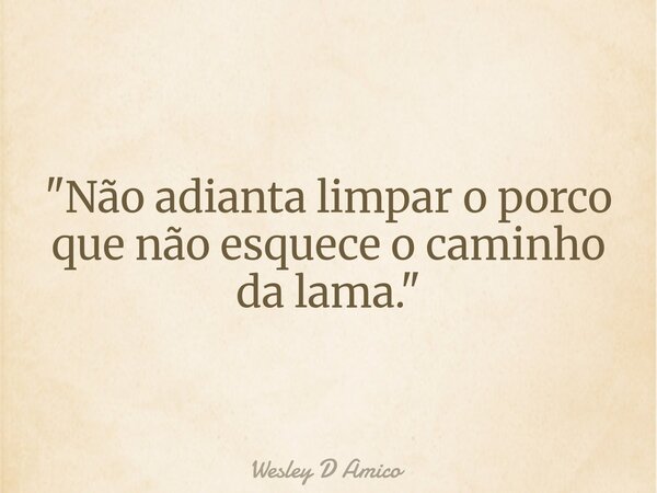 "Não adianta limpar o porco que não esquece o caminho da lama."... Frase de Wesley D Amico.