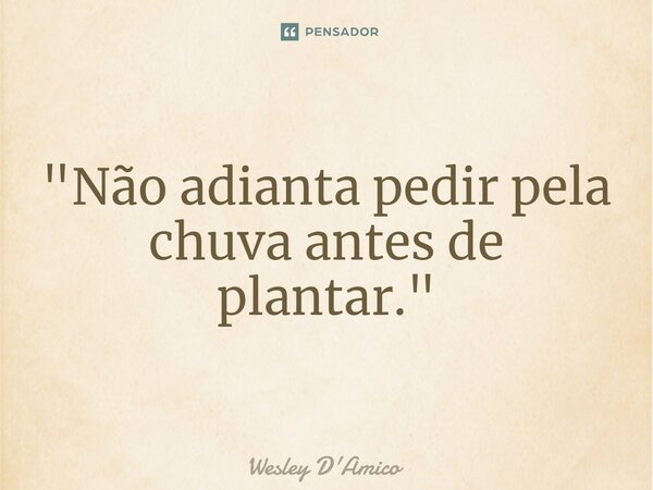 ⁠"Não adianta pedir pela chuva antes de plantar."... Frase de Wesley D'Amico.