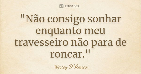 "Não consigo sonhar enquanto meu travesseiro não para de roncar."... Frase de Wesley D'Amico.