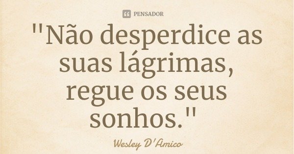 "Não desperdice as suas lágrimas, regue os seus sonhos."... Frase de Wesley D'Amico.