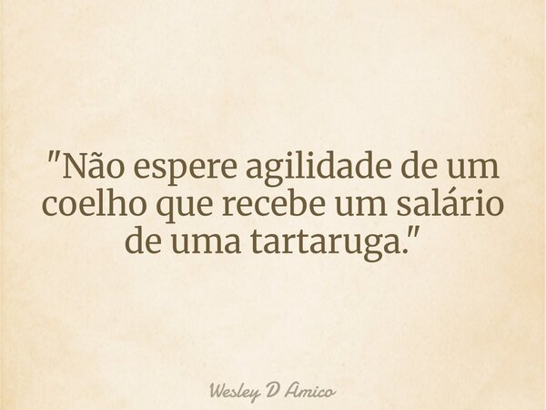 "Não espere agilidade de um coelho que recebe um salário de uma tartaruga."... Frase de Wesley D Amico.