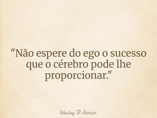 "Não espere do ego o sucesso que o cérebro pode lhe proporcionar."... Frase de Wesley D Amico.