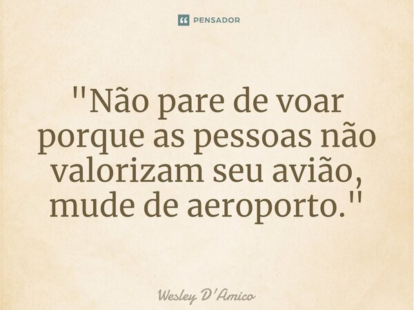 ⁠"Não pare de voar porque as pessoas não valorizam seu avião, mude de aeroporto."... Frase de Wesley D'Amico.