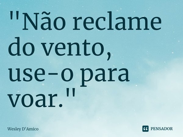 ⁠"Não reclame do vento, use-o para voar."... Frase de Wesley D'Amico.