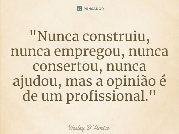 ⁠"Nunca construiu, nunca empregou, nunca consertou, nunca ajudou, mas a opinião é de um profissional."... Frase de Wesley D'Amico.