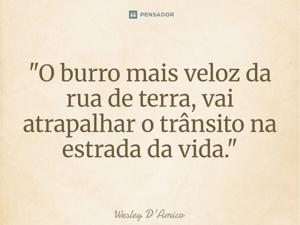 ⁠"O burro mais veloz da rua de terra, vai atrapalhar o trânsito na estrada da vida."... Frase de Wesley D'Amico.