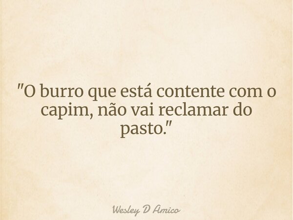 "O burro que está contente com o capim, não vai reclamar do pasto."... Frase de Wesley D Amico.
