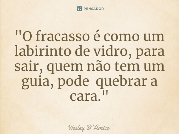 ⁠"O fracasso é como um labirinto de vidro, para sair, quem não tem um guia, pode quebrar a cara."... Frase de Wesley D'Amico.