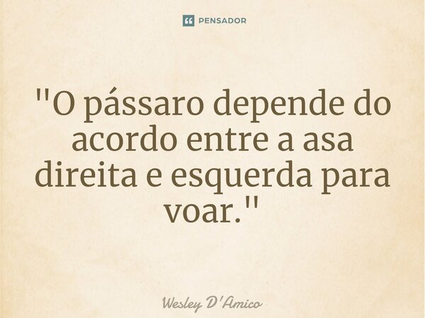 ⁠"O pássaro depende do acordo entre a asa direita e esquerda para voar."... Frase de Wesley D'Amico.