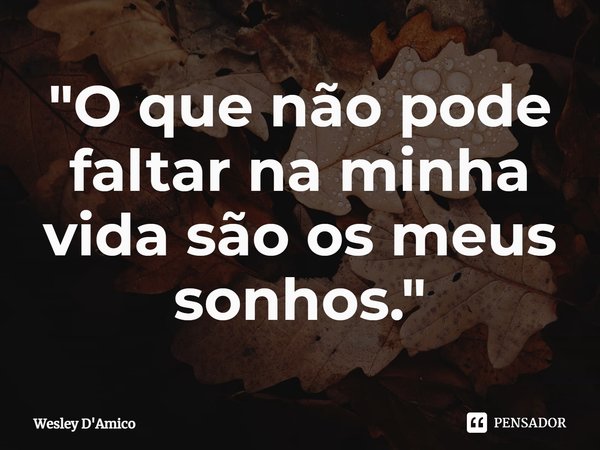 ⁠"O que não pode faltar na minha vida são os meus sonhos."... Frase de Wesley D'Amico.